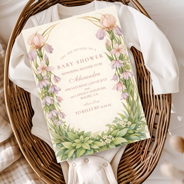 Vintage Iris Och Blåklocka Botanisk Bebis Shower Inbjudningar (Skapare uppladdad)