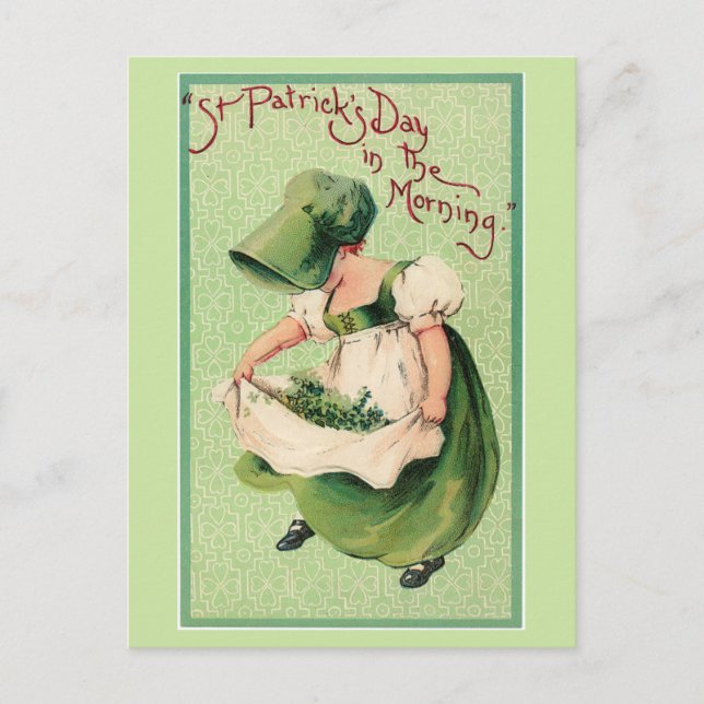 Vintage Irish Girl Collating Shamrocks Vykort (Framsida)