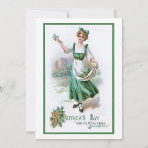 Vintage Irish Girl med Shamrocks Julkort
