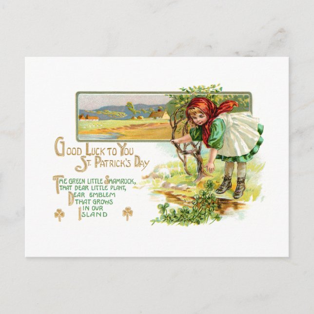 Vintage Irish Girl med Shamrocks Vykort (Framsida)