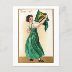 Vintage Irish Girl w/Erin Go Bragh Flagga Helg Vykort