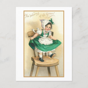 Vintage Irish Girl w/St. Patrick's Day Hälsning Helg Vykort