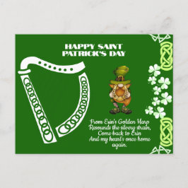 Vintage Irish Harp Saint patrick's day Leprechaun Helg Vykort