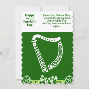 Vintage Irish Harp Saint Patricks Day Tur Celtic Julkort