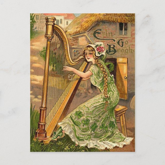 Vintage Irish Harp St. Patrick's Day Vykort (Framsida)