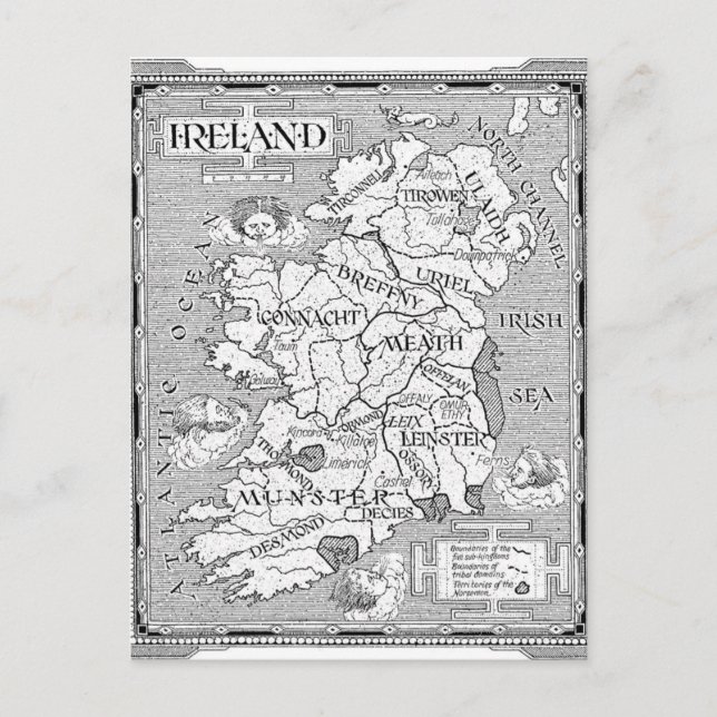 Vintage Irish Karta Vykort (Framsida)