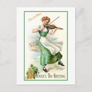 Vintage Irish Lass with Fiddle Vykort