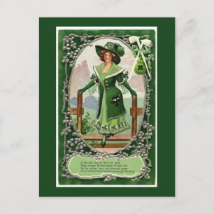 Vintage Irish Women St. Patrick's Day Grönt Vykort