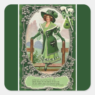 Vintage Irish Women St. Patrick's Day Mörk grönt Fyrkantigt Klistermärke