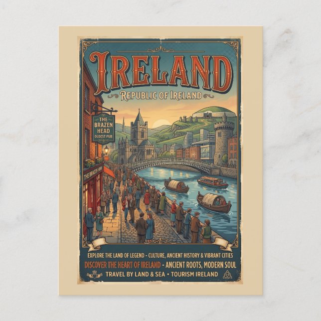 Vintage Irland Resemålningaffisch Vykort (Framsida)