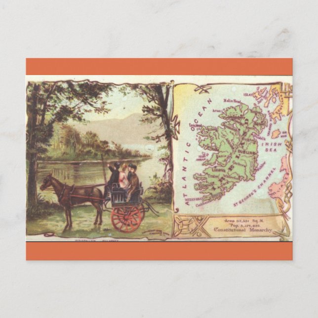 Vintage Irlandskarta Vykort (Framsida)