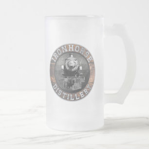 Vintage Ironhästdestilleri i trä och Metall Frostat Ölglas