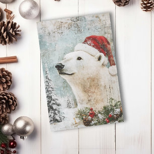 Vintage Isbjörn Jul Vinter Åldrad Decoupage Vykort