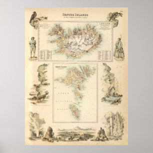 Vintage Island & Färöarna Karta (1872) Poster