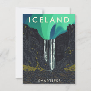 Vintage Island Svartifoss Waterfall Aurora Travel Vykort