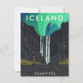 Vintage Island Svartifoss Waterfall Aurora Travel Vykort