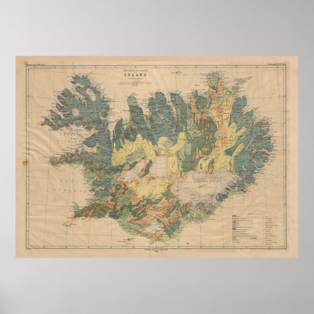 Vintage Islandets geologiska Karta (1906) Poster (Framsidan)