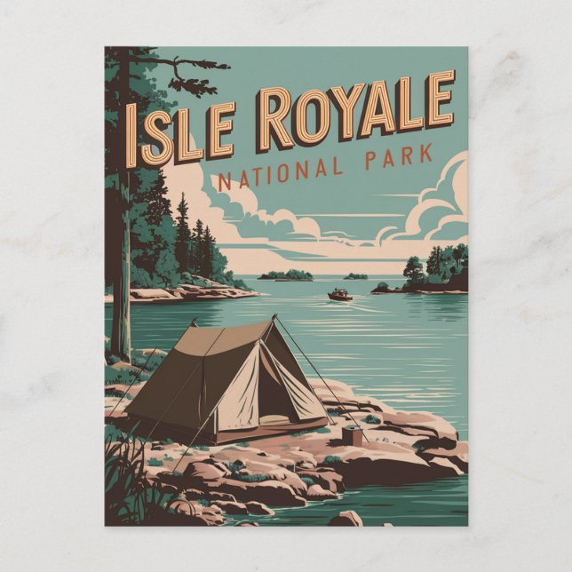 Vintage Isle Royale nationalpark Camping Helg Vykort (Framsida)