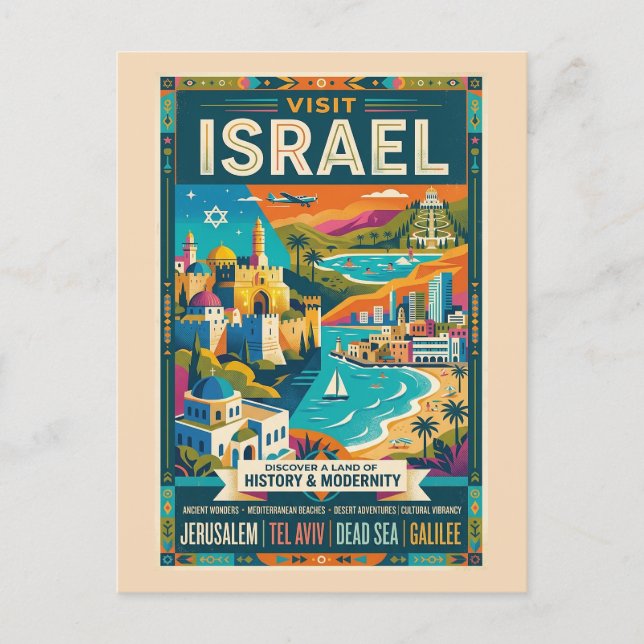 Vintage Israel-resemalj  Vykort (Framsida)