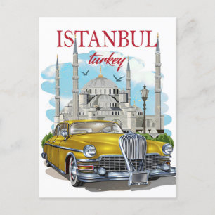 Vintage istanbul Torn Turkey Travel vattencolor Vykort
