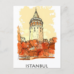 Vintage istanbul Tower Turkiet Resa akvarell Vykort