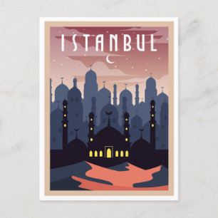 Vintage Istanbul Turkey Cityscape Crescent Vykort