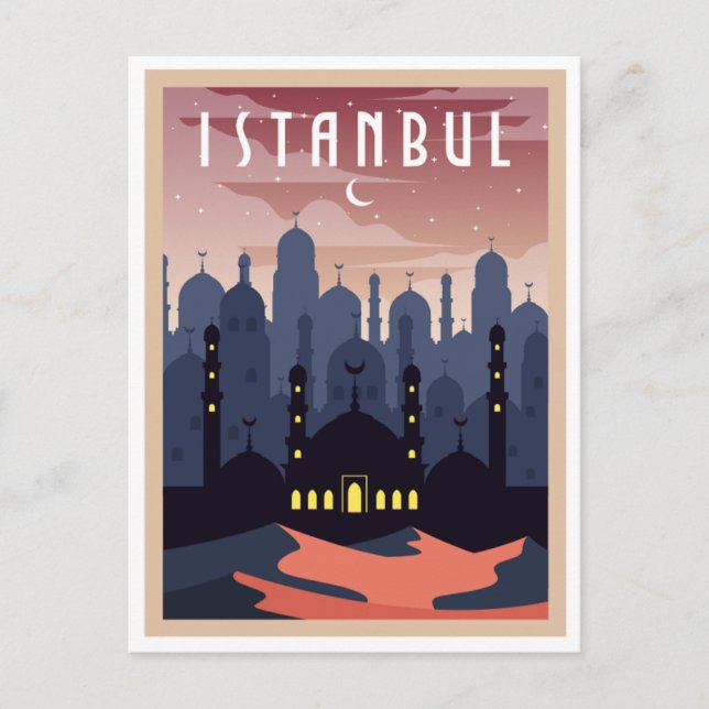 Vintage Istanbul Turkey Cityscape Crescent Vykort (Framsida)