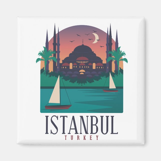 Vintage Istanbul Turkiet Skyline Magnet (Framsidan)