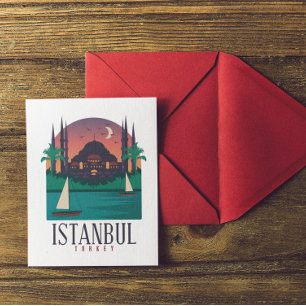 Vintage Istanbul Turkiet Skyline Vykort