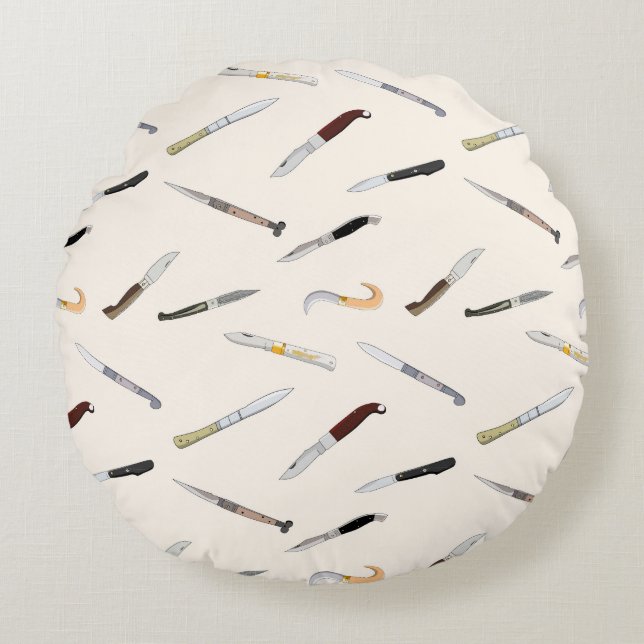 Vintage Italian Knives Pattern Throw Pillow Rund Kudde (Framsidan)