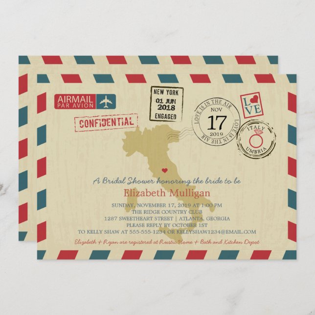 Vintage Italien Airmail | Bröllop Möhippa Inbjudningar (Fram/baksida)