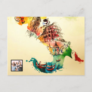 Vintage Italien City Travel Kärlek Watercolor Helg Vykort