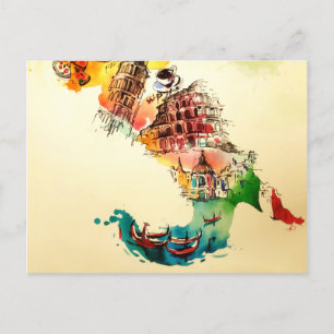 Vintage Italien City Travel Kärlek Watercolor Helg Vykort