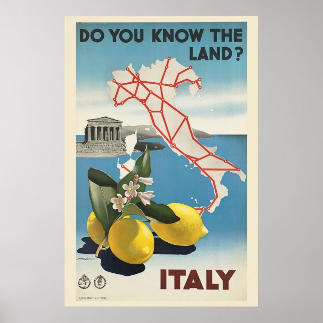 Vintage Italien Karta Travel Poster (Framsidan)