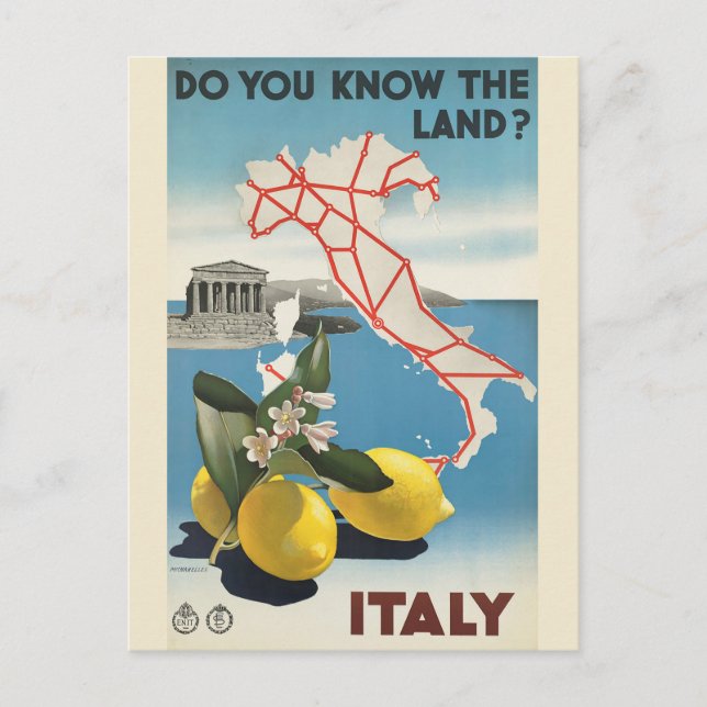 Vintage Italien Karta Travel Poster Vykort (Framsida)