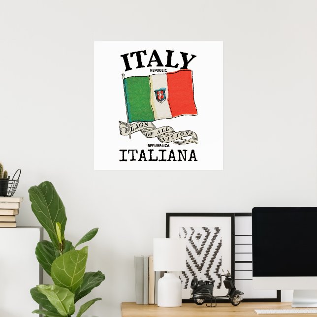 Vintage Italien Landsflagga Poster (Hemmakontoret)