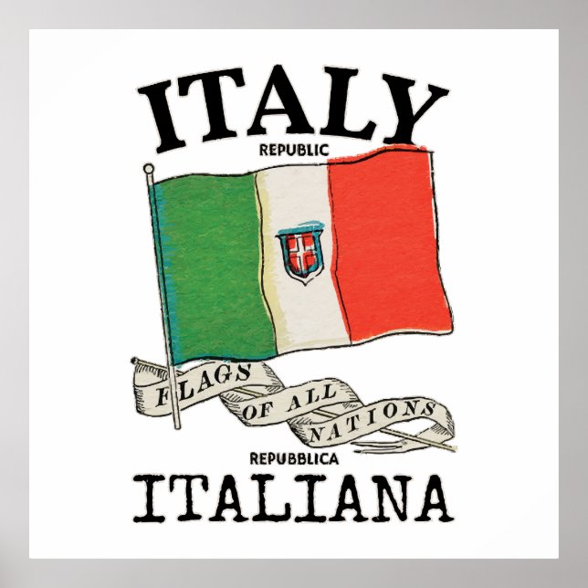 Vintage Italien Landsflagga Poster (Framsidan)