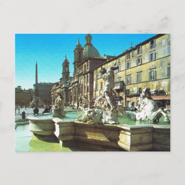 Vintage Italien, Rom, Piazza Navonna Vykort (Framsida)