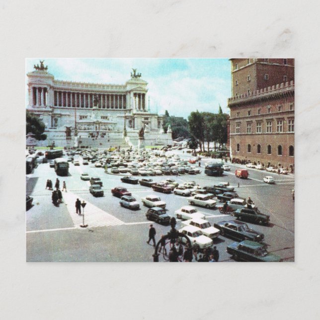 Vintage Italien, Rom, Piazza Venezia Vykort (Framsida)