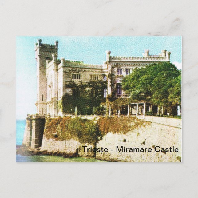 Vintage Italien, Trieste, Miramare Castle Vykort (Framsida)