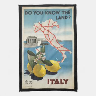 Vintage Italienkartakort med citroner Kökshandduk