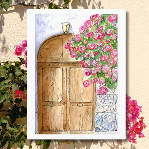 Vintage italiensk dörr med bougainvillea vykort