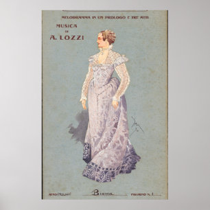 Vintage italiensk illustration av en kvinnlig Post Poster
