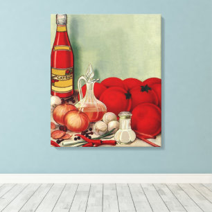 Vintage italiensk mat Tomater Lök Paprika Catsup Canvastryck