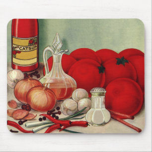 Vintage italiensk mat Tomater Lök Paprika Catsup Musmatta