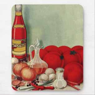 Vintage italiensk mat tomater lök paprika ketchup musmatta