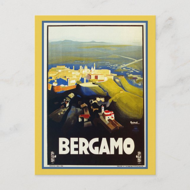 Vintage Italiensk resa Bergamo 1920-talet Vykort (Framsida)