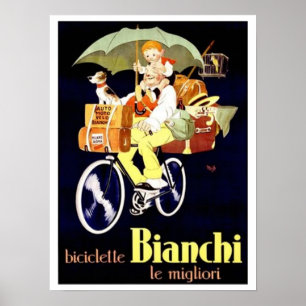Vintage Italienska Bianchi Bicycle Ad Poster
