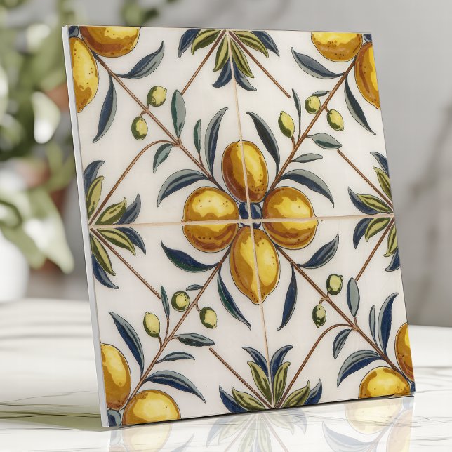 Vintage Italienska Citrus Botanical Mönster Kakelplatta (Skapare uppladdad)