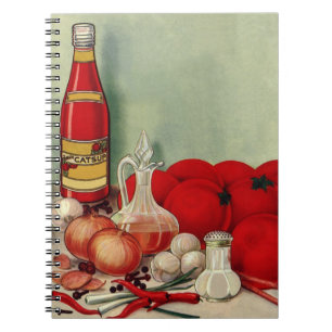 Vintage Italienska Food Tomato Onions Peppers Cats Anteckningsbok Med Spiral